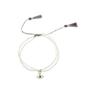 Evil Eye Charm Pearl Bracelet