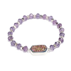 Crystal Beads Bracelet With Druzy Charms