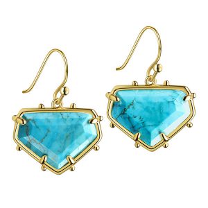 Blue Turquoise Gold Drop Earrings