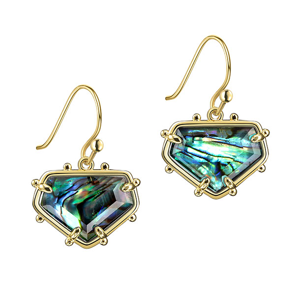 Gold Drop Earrings Abalone Shell on Glass