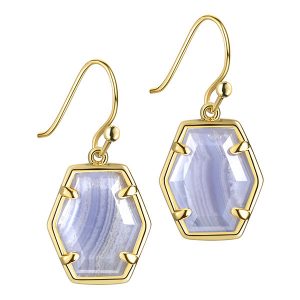 Blue Lace Agate Gold Drop Earrings