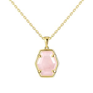 Rose Quartz Gold Pendant Necklace