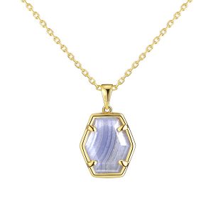Blue Lace Agate Gold Pendant Necklace
