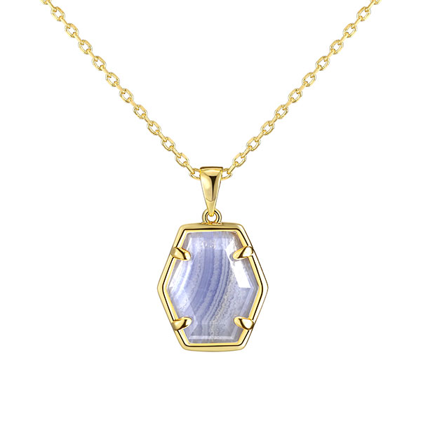 Blue Lace Agate Gold Pendant Necklace