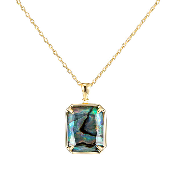 Gold Pendant Necklace Glass on Shell