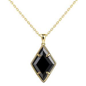 Gold Pendant Necklace Black Opaque Glass