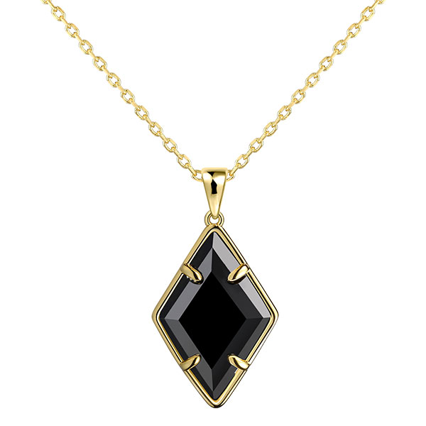 Gold Pendant Necklace Black Opaque Glass