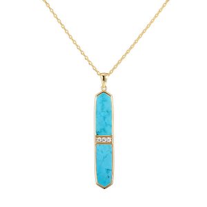 Gold Blue Turquoise Pendant Necklace