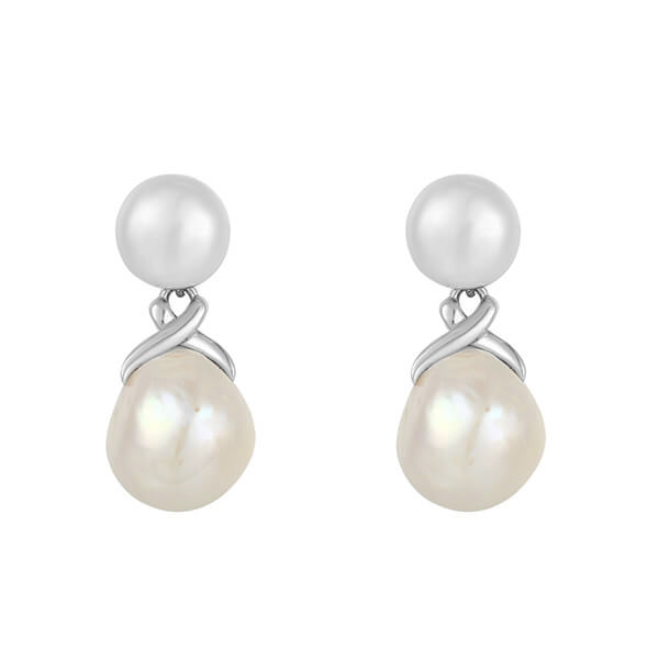 Sterling Silver Double Pearl Stud Earrings