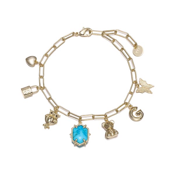 Blue Turquoise Paperclip Brass-based Chain Link Bracelet