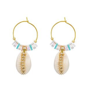 Lightweight Natural Shell Drop Hoop Earrings