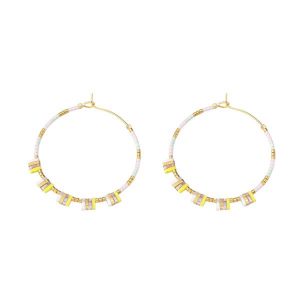 Vibrant Lemon Yellow Beads Hoop Earrings