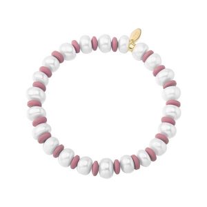 Pink Beads and Genuine Pearl Bracelet