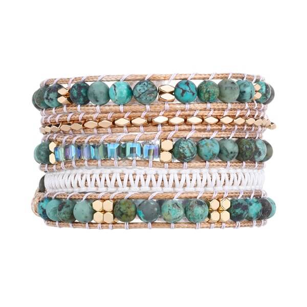 5 Wrap African Turquoise Green Bracelet