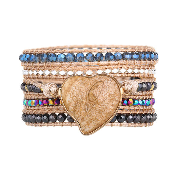 Boho Picture Jasper Heart Cuff Bracelet