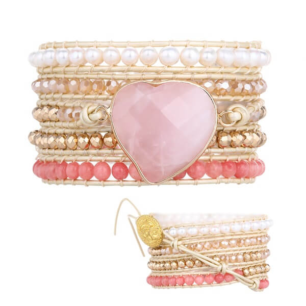Boho Pink Crystal Bracelets Blend with Geniune Pearls-1