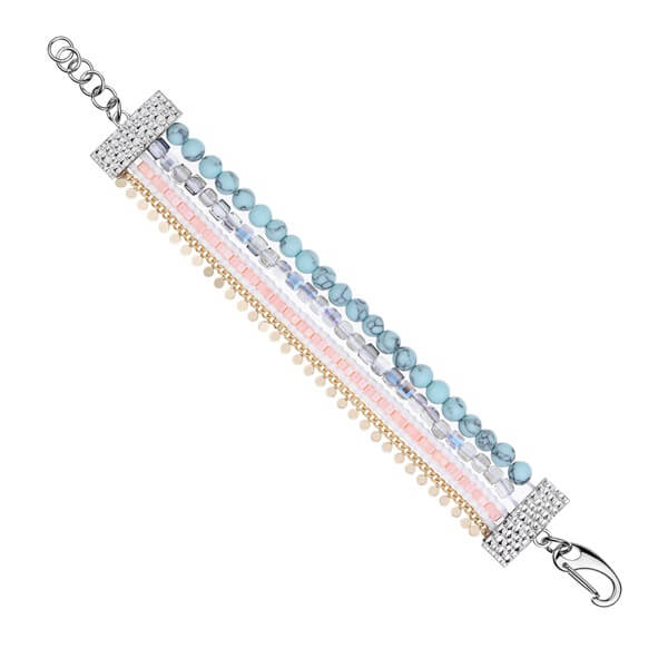 Copper Cuff Bracelet with Green Turquoise and Peach Stone Beads-1