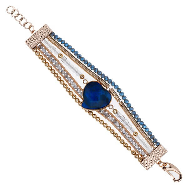 Gemstone Cuff Bracelet Adorned with a Blue Heart Amethyst