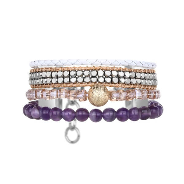 Glamous Alloy Beads Bracelets Blend with Purple Stone Beads and Copper Beads