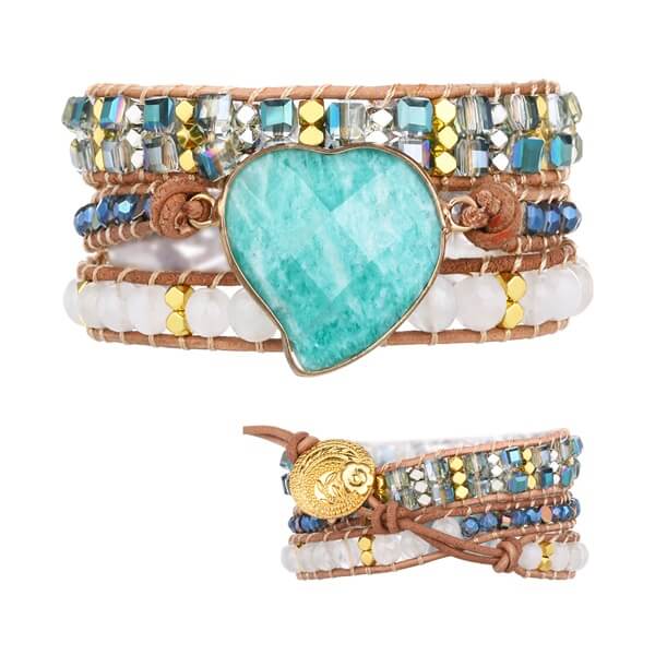 Heart-shaped Amazonite Bracelet with Real White Jade Beads-1