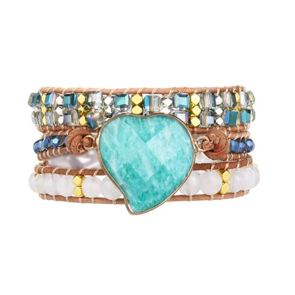 Heart-shaped Amazonite Bracelet with Real White Jade Beads