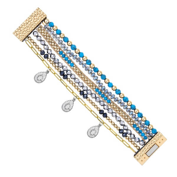 Multilayer Blue Natural Stone Bracelets Characterized by Vintage Alloy Oval Pendant-1