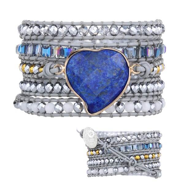 Natural Stone Bracelet with a Blue Lazurite Heart-1
