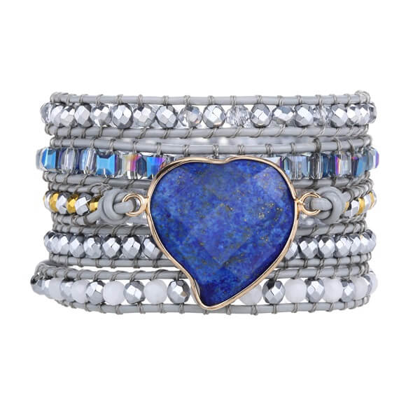 Natural Stone Bracelet with a Blue Lazurite Heart