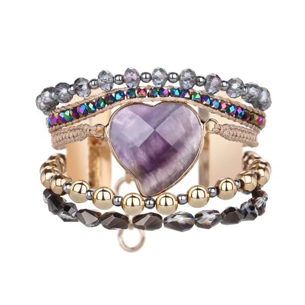 Real Healing Amethyst Bracelet with Gallstone and Crystal Beads