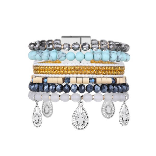 Real Jade and Green Turquoise Bracelet with Glass Beads and Gallstone