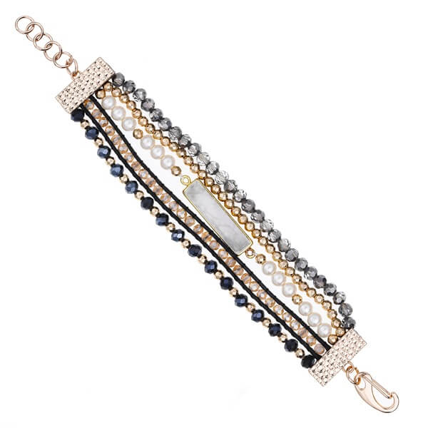 Vintage White Turquoise Bar Bracelet Blend with Crystals and Shell Beads-1