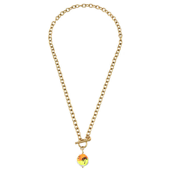 Beach Vibe Sunset Coconut Tree Dripping Oil Necklace