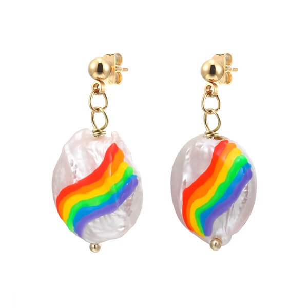 Cute Drip Oil Rainbow Pearl Drop Earrings