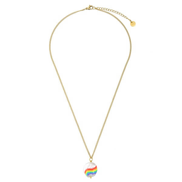 Dainty Rainbow Dripping Oil Pearl Pendant Necklace