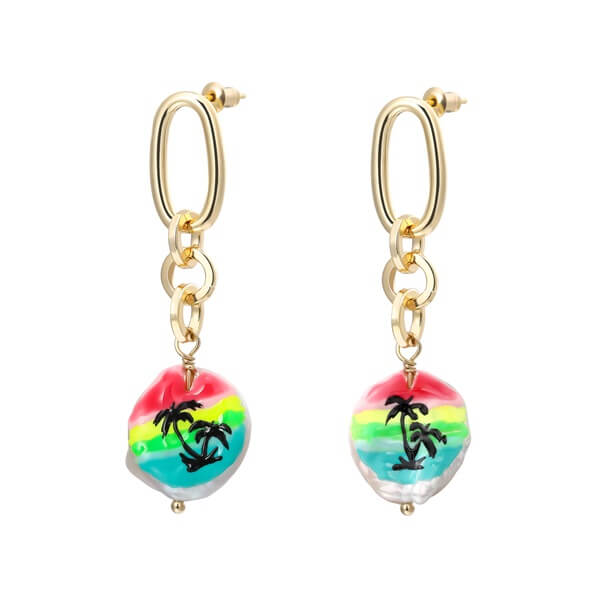 Lightweight Rosy Dawn Coconut Tree Pearl Drop Earrings