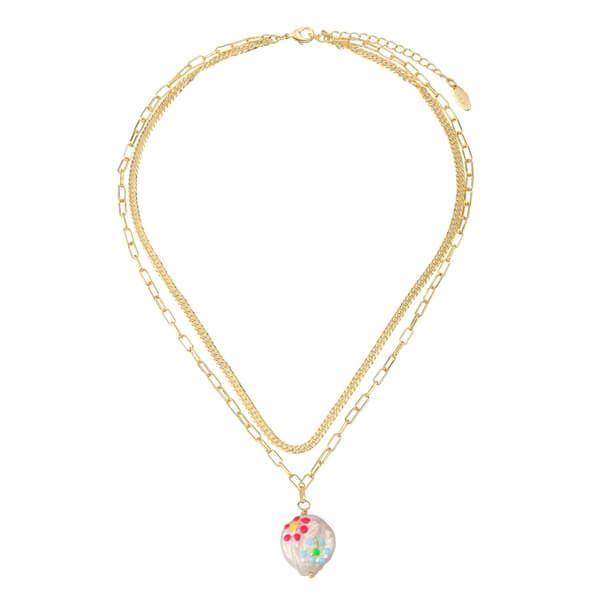 Sparkling Layered Chain Link Necklace with a Pearl Pendant