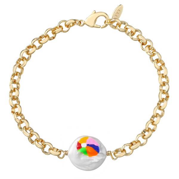 Sturdy and Glittering Rainbow Flower Dripping Oil Bracelet