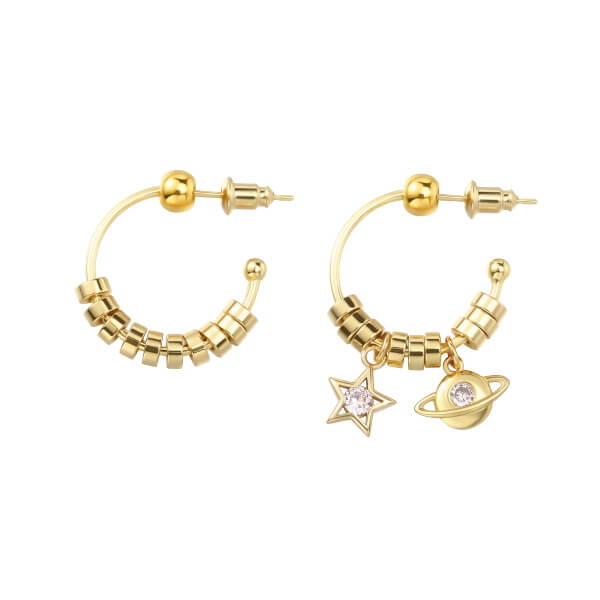 Adorable Star and Galaxy Hoop Earrings in Gold