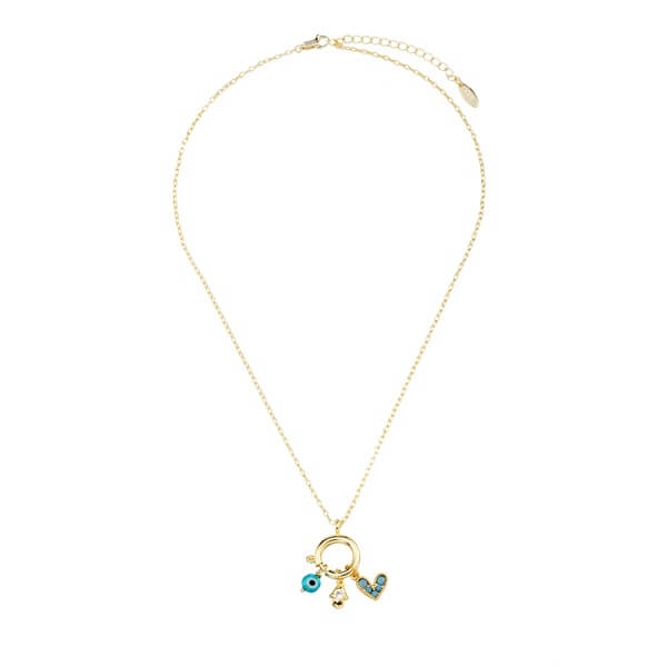 Blue Love and Evil Eye Pendant Necklace