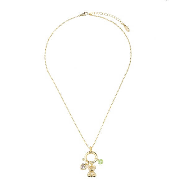 Gold Tone Little Bear and Heart Pendant Necklace