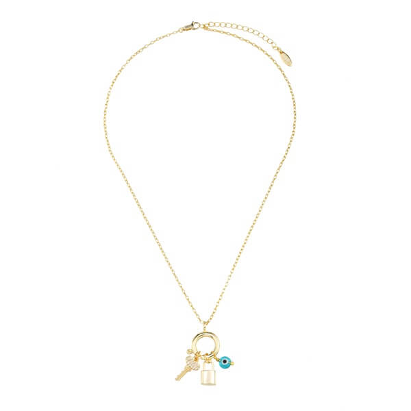 Key Padlock and Evil Eye Pendant Necklace