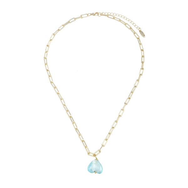 Paper Clip Chain Necklace with an Ice Blue Heart Pendant