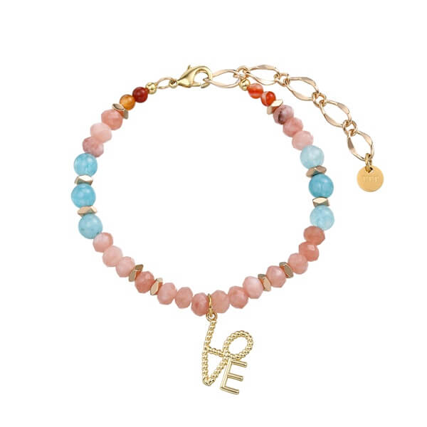 Pink and Blue Beaded Bracelet with a LOVE Pendant