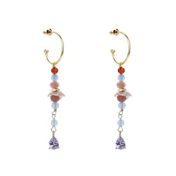 Purple and Rosy Heart Drop Dangly Earrings with Colorful Beads