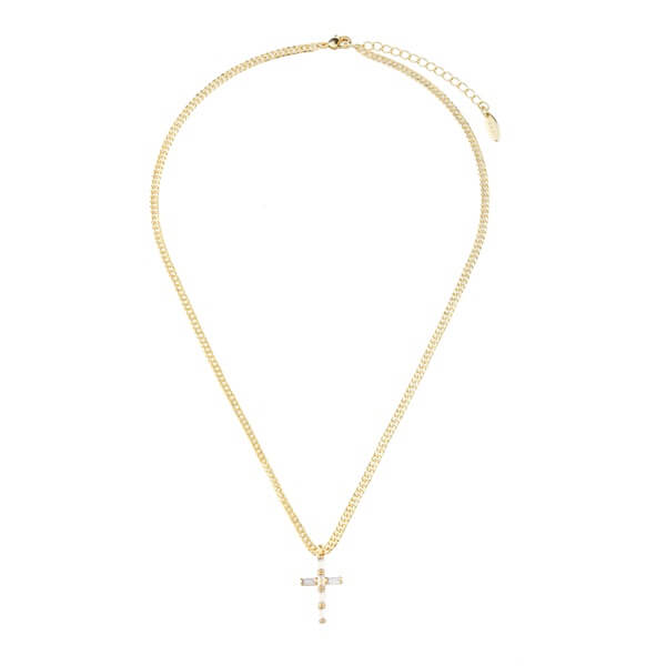 Tarnish-resistant Zircon Studded Cross Pendant Necklace