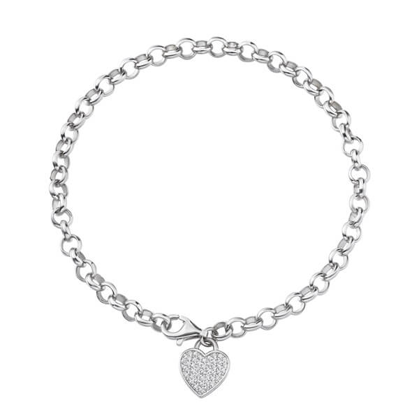 Chain Link Heart Pendant Silver Bracelet