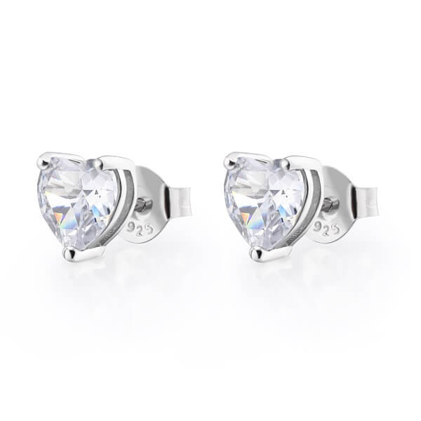 Crystal Heart Stud Silver Earrings