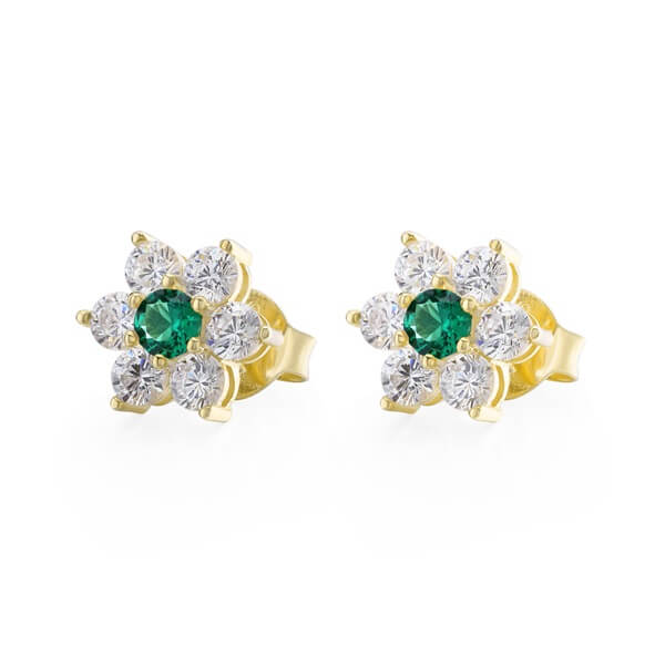 Crystal Stud Earrings in Yellow Gold