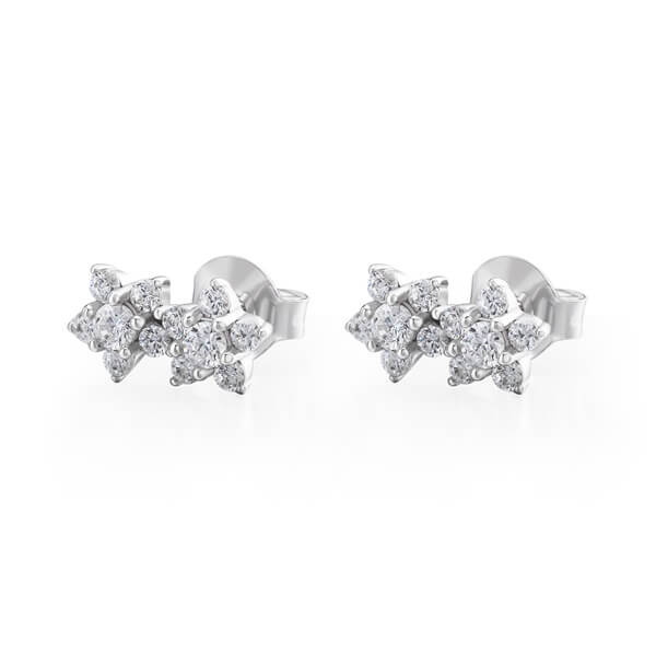 Flower Crystal Stud Earrings in Silver