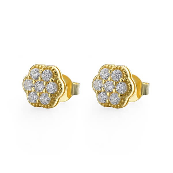 Flower Stud Earrings in Gold Tone